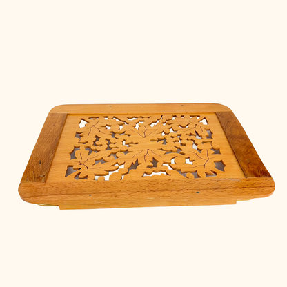 Hand Carved Wood Cut Out Serving Tray Vintage 1980s Sunshine Thrift
