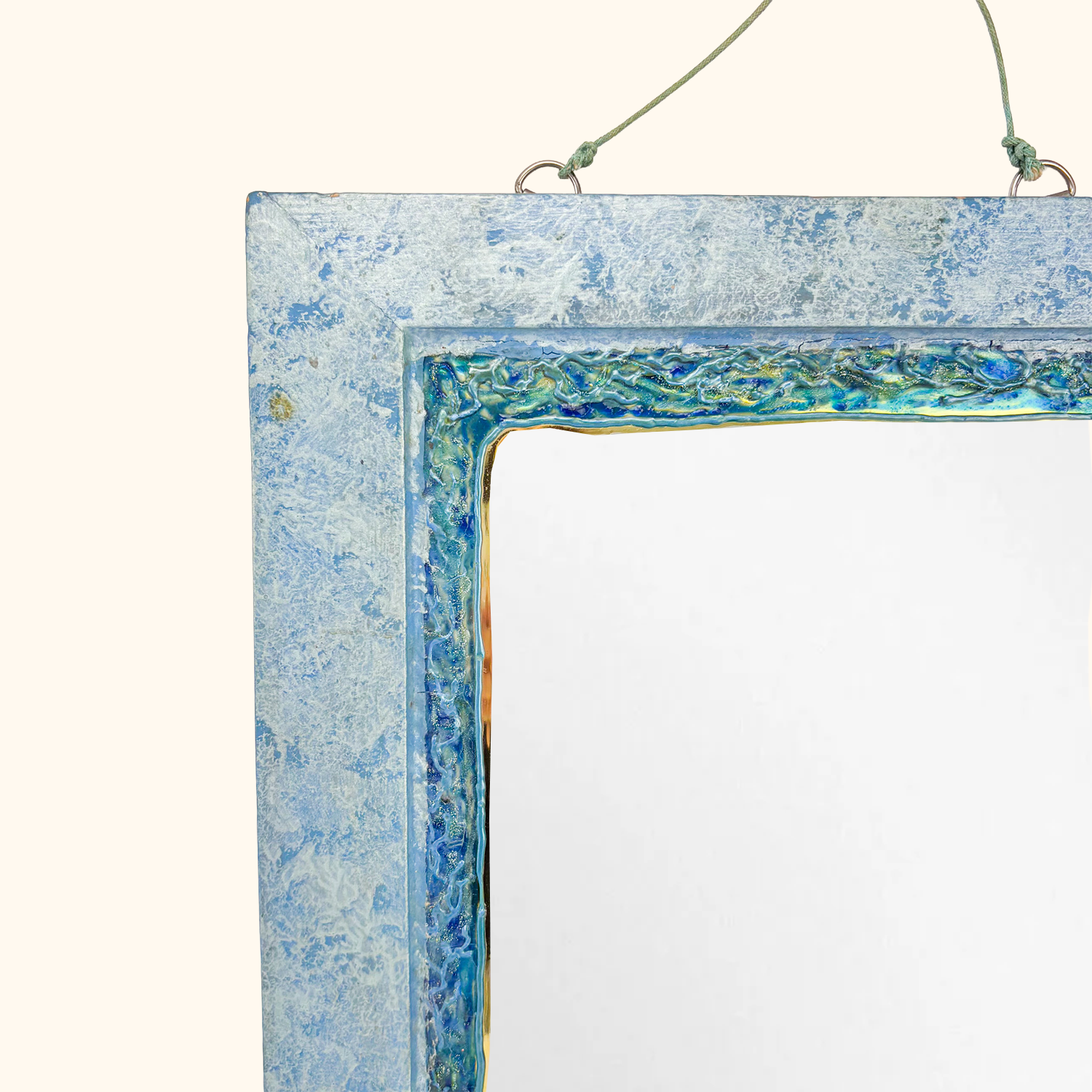 Stained Glass Wood Mirror Blue Fish Starfish Sunshine Thrift