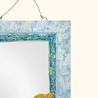 Stained Glass Wood Mirror Blue Fish Starfish Sunshine Thrift