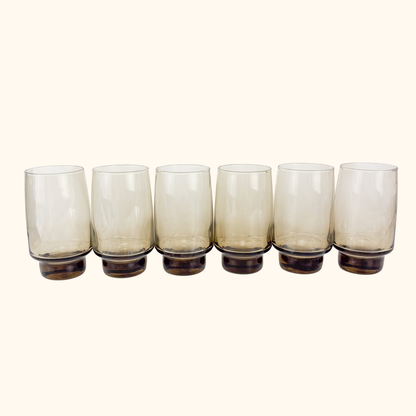Mid Century Smoked Glass Libbey Tawney Tumbler Glasses - Set of 6 Libbey Tawney