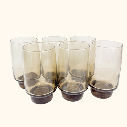 Mid Century Smoked Glass Libbey Tawney Tumbler Glasses - Set of 6 Libbey Tawney