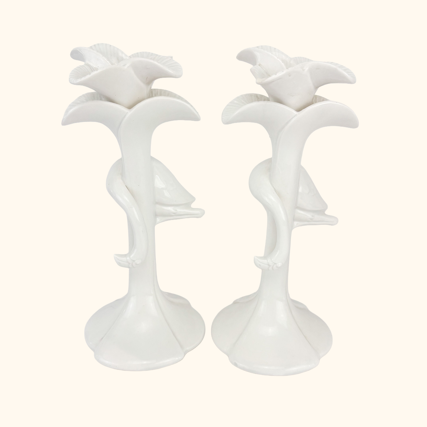 Fitz &amp; Floyd 1980s White Porcelain Flamingo Candle Holders - Set of 2 Fitz &amp; Floyd