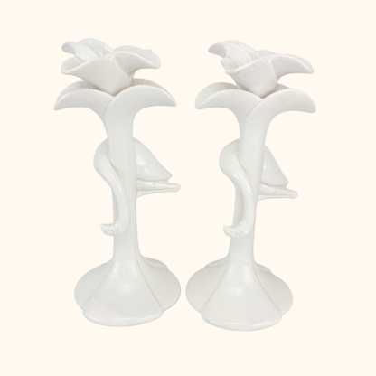 Fitz &amp; Floyd 1980s White Porcelain Flamingo Candle Holders - Set of 2 Fitz &amp; Floyd