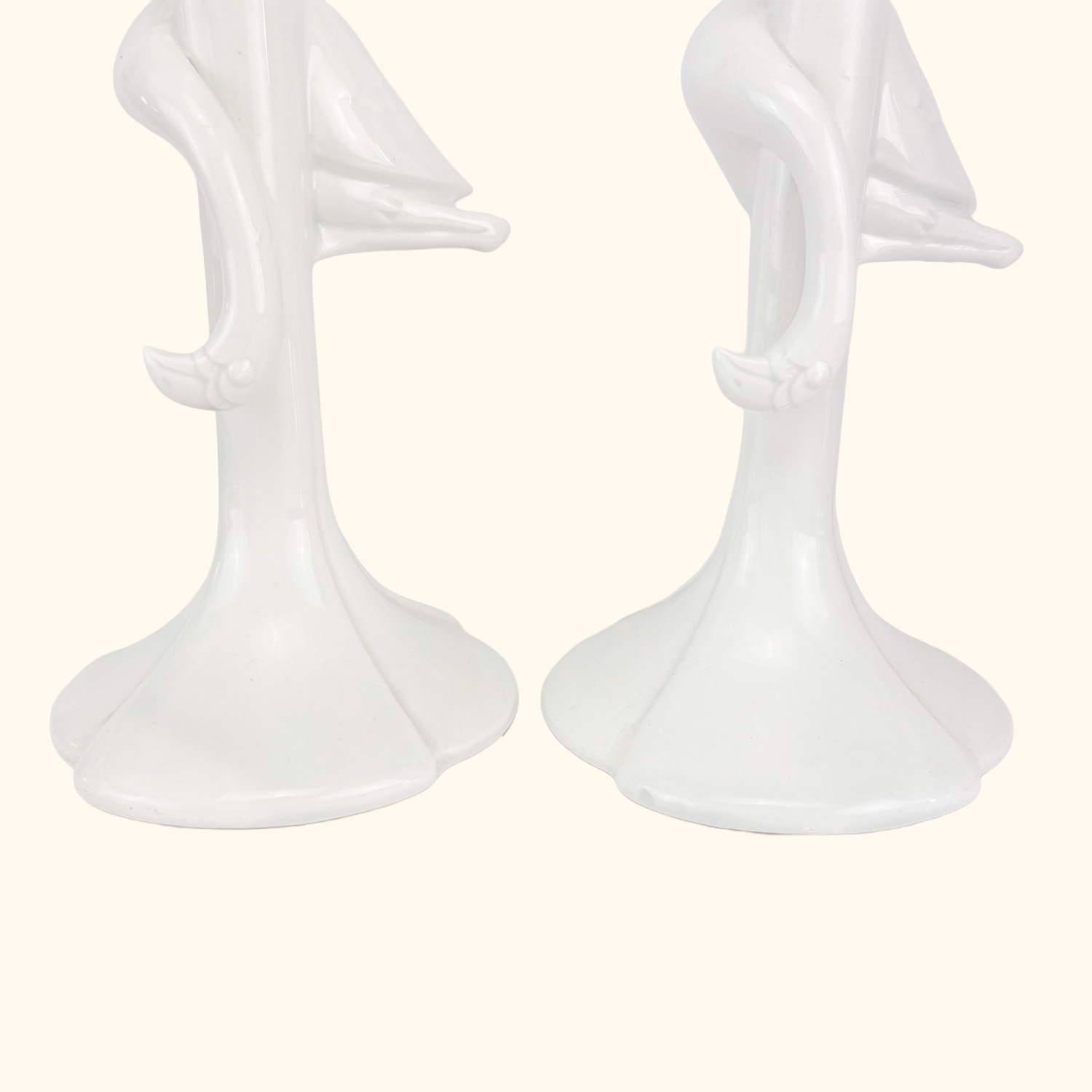 Fitz &amp; Floyd 1980s White Porcelain Flamingo Candle Holders - Set of 2 Fitz &amp; Floyd