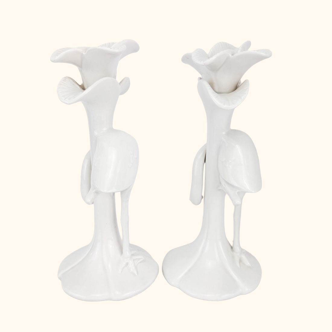 Fitz &amp; Floyd 1980s White Porcelain Flamingo Candle Holders - Set of 2 Fitz &amp; Floyd