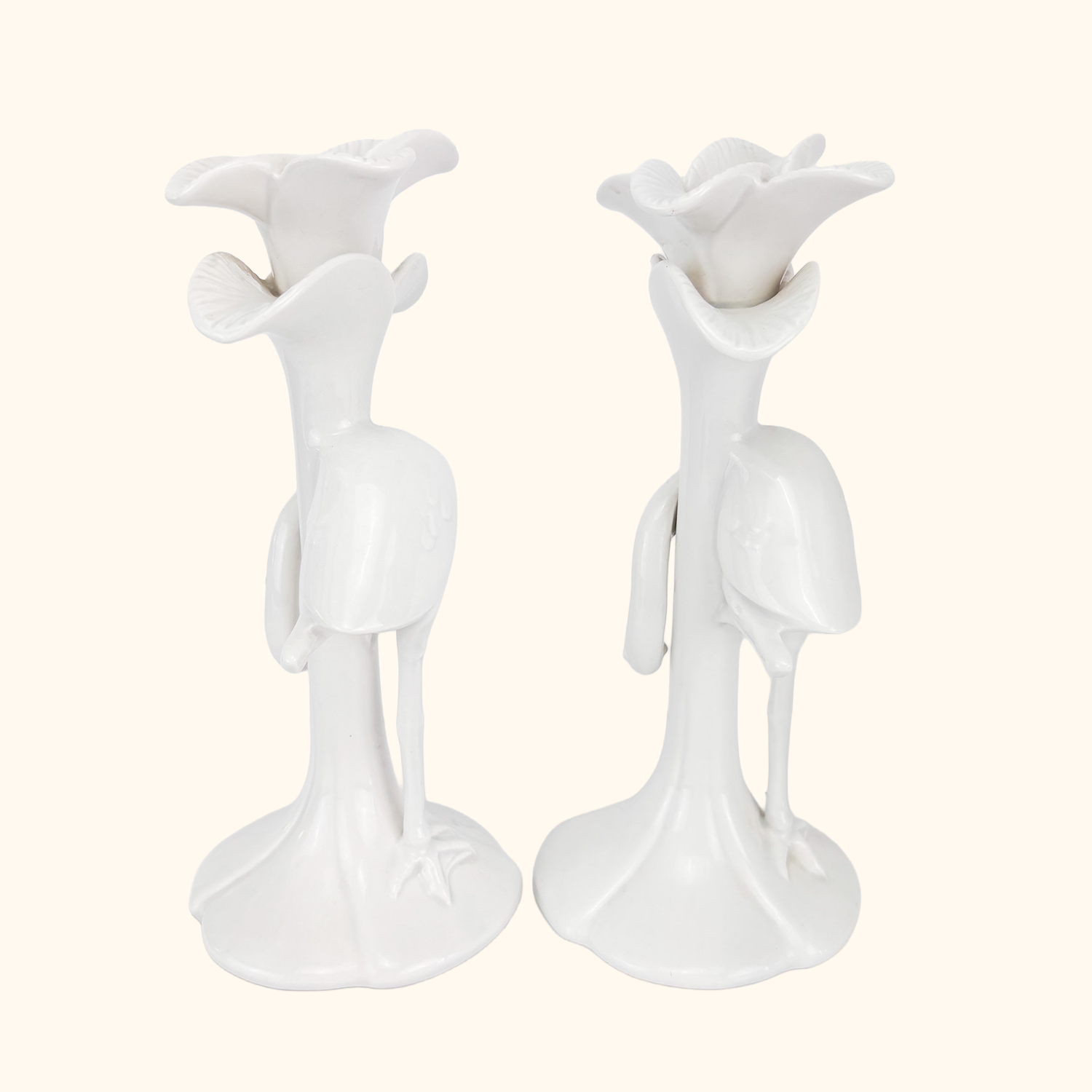Fitz &amp; Floyd 1980s White Porcelain Flamingo Candle Holders - Set of 2 Fitz &amp; Floyd