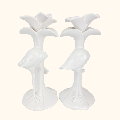 Fitz &amp; Floyd 1980s White Porcelain Flamingo Candle Holders - Set of 2 Fitz &amp; Floyd