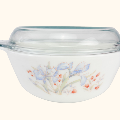 Pyrex Corning Blue Iris Casserole Dish Vintage 1970s Pyrex Corning