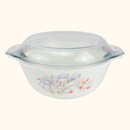 Pyrex Corning Blue Iris Casserole Dish Vintage 1970s Pyrex Corning