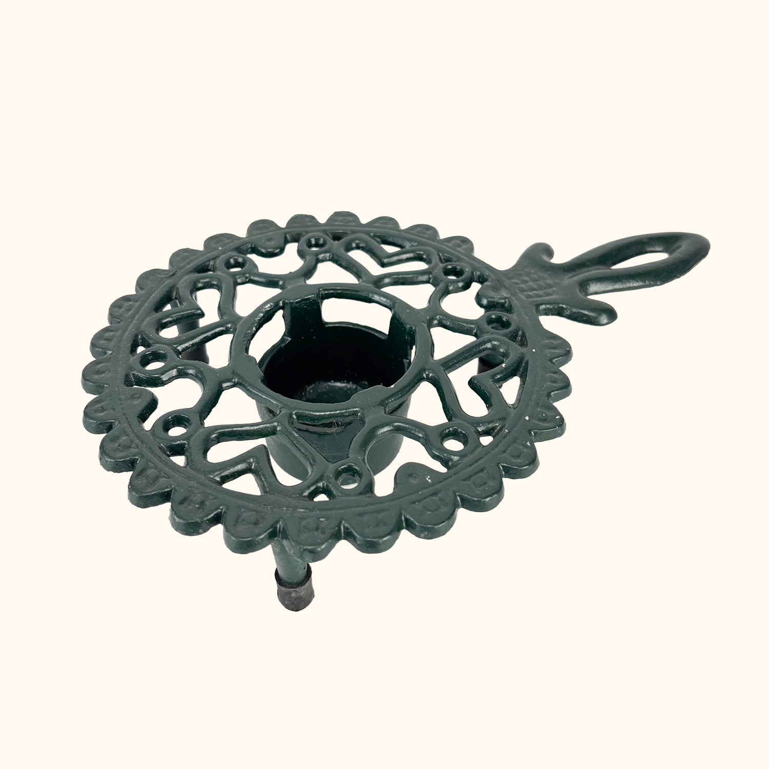Dark Green Cast Iron Teapot Pan Warmer Tealight Holder Sunshine Thrift