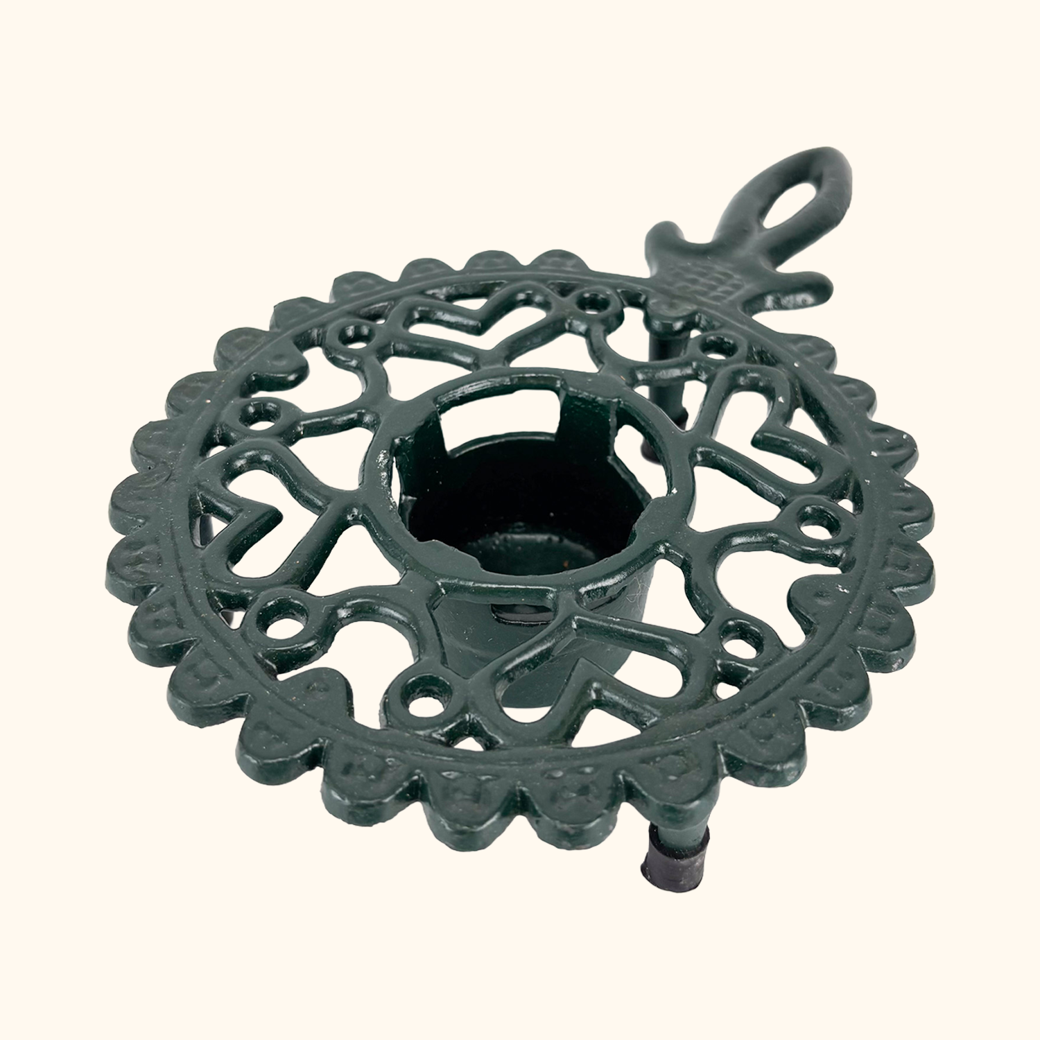 Dark Green Cast Iron Teapot Pan Warmer Tealight Holder Sunshine Thrift