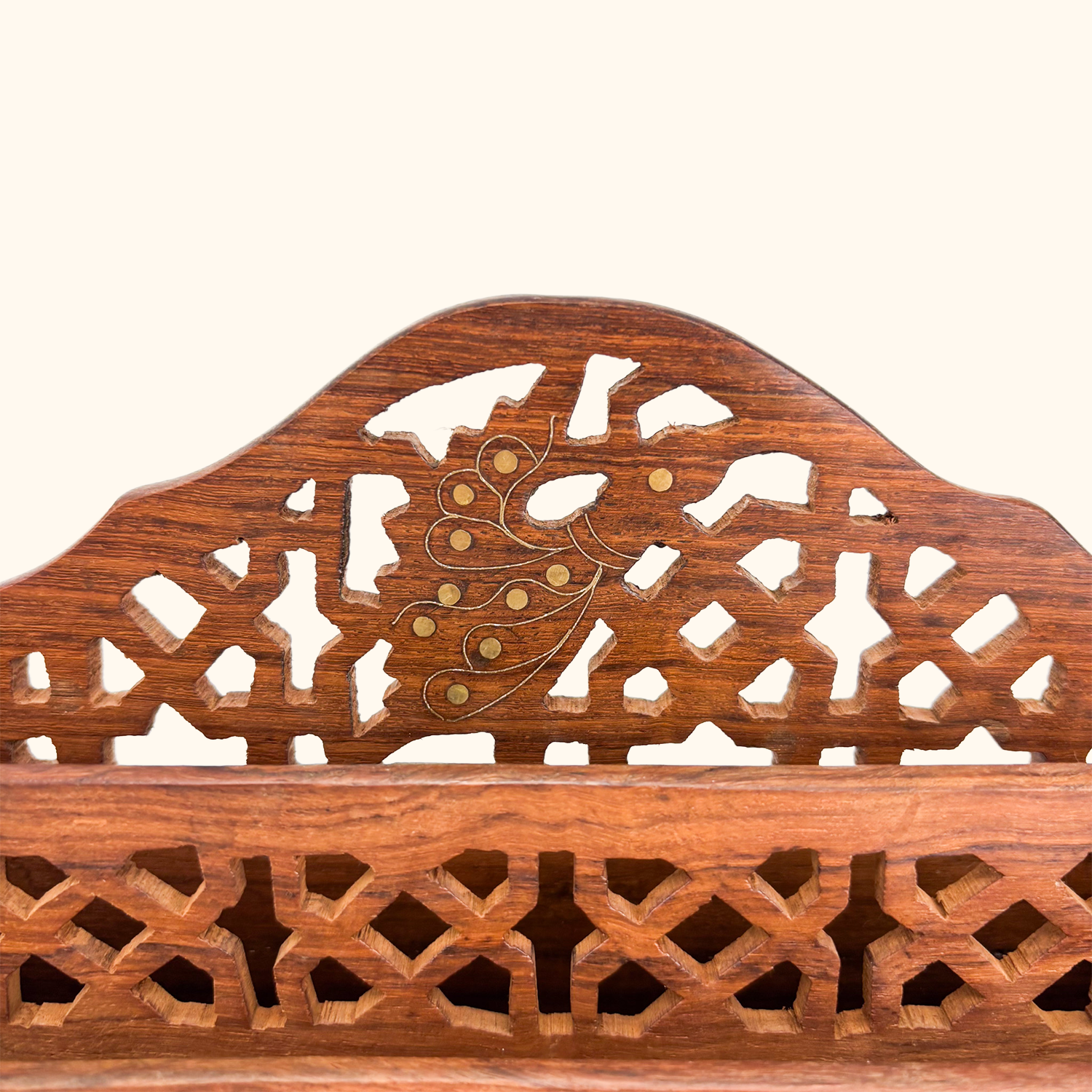 Hand Carved Walnut Letter Rack Brass Inlay Sunshine Thrift