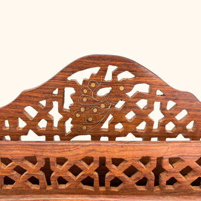 Hand Carved Walnut Letter Rack Brass Inlay Sunshine Thrift