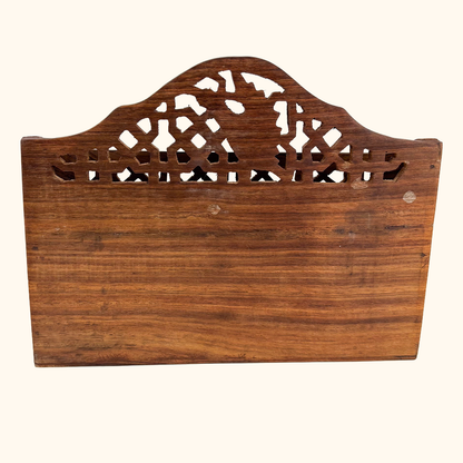 Hand Carved Walnut Letter Rack Brass Inlay Sunshine Thrift
