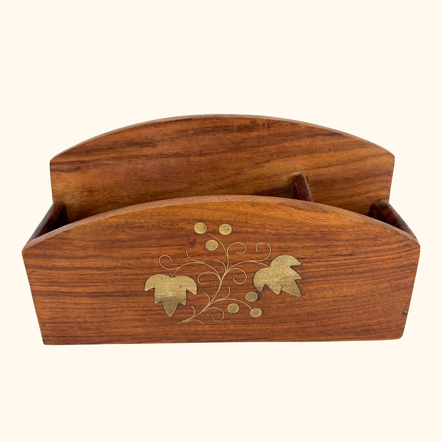 Small Walnut Desk Organiser Letter Rack Brass Inlay Sunshine Thrift