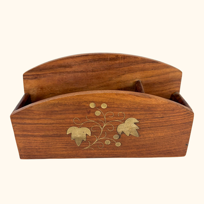 Small Walnut Desk Organiser Letter Rack Brass Inlay Sunshine Thrift