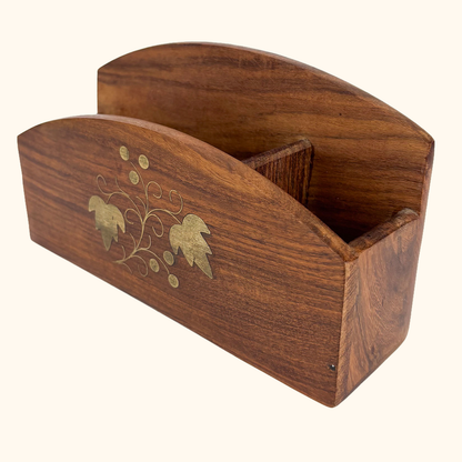 Small Walnut Desk Organiser Letter Rack Brass Inlay Sunshine Thrift
