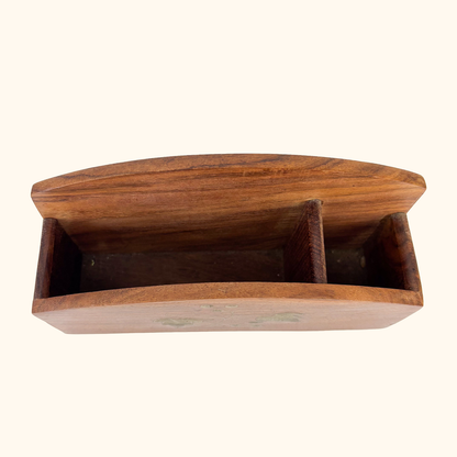 Small Walnut Desk Organiser Letter Rack Brass Inlay Sunshine Thrift