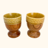 Teak Ceramic Egg Cups Pair Vintage 1960s Sunshine Thrift