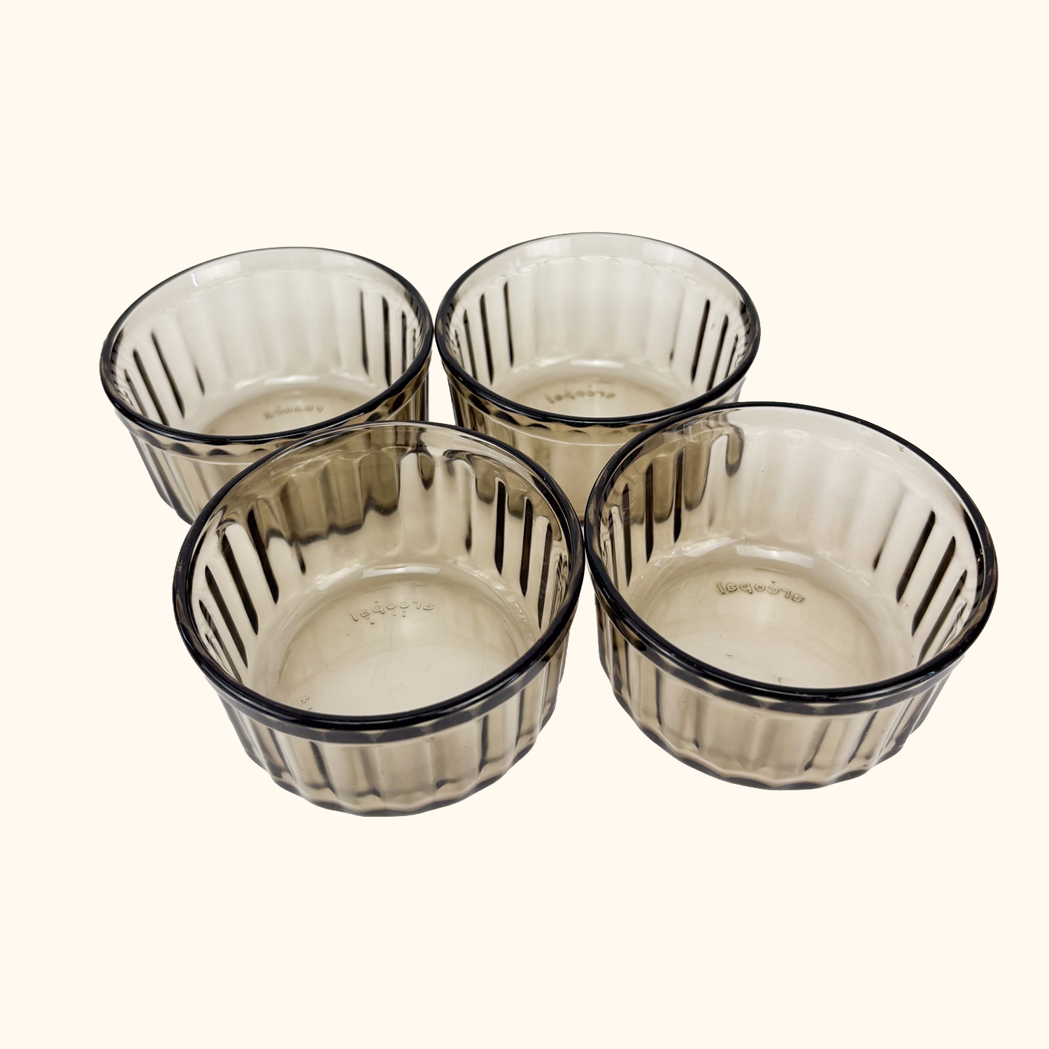 Arcopal France Smoked Glass Ramekin Bowls - Set of 4 Arcoroc
