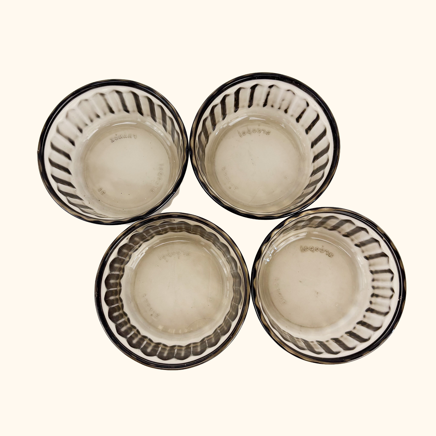 Arcopal France Smoked Glass Ramekin Bowls - Set of 4 Arcoroc