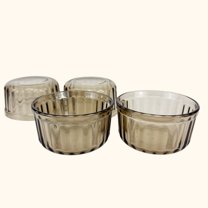 Arcopal France Smoked Glass Ramekin Bowls - Set of 4 Arcoroc