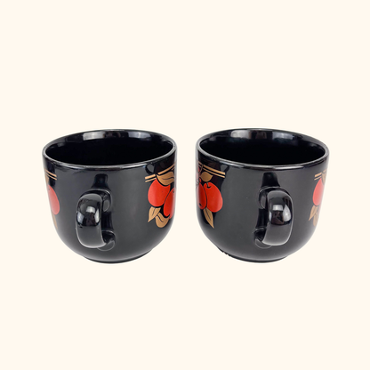 Kiln Craft Black Mugs Plums Apples Vintage 1970s - Set of 4 Kiln Craft