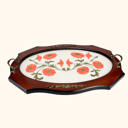 Daisy Floral Embroidery Wood Serving Tray -  - Trays