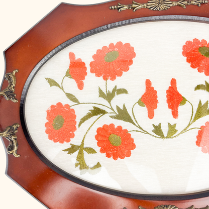 Daisy Floral Embroidery Wood Serving Tray -  - Trays