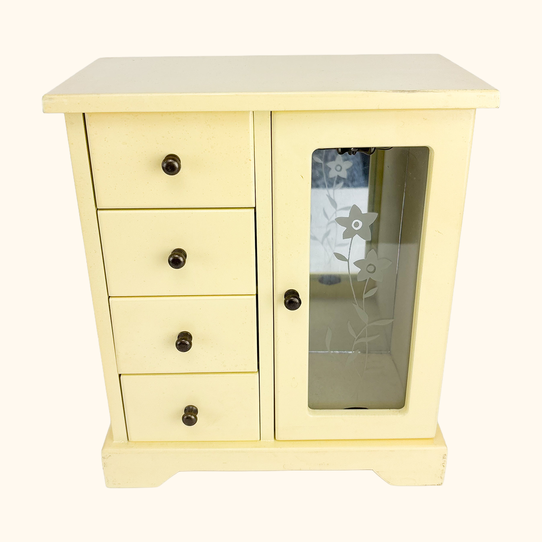 Cream Wood Jewellery Box Velvet Lined Sunshine Thrift