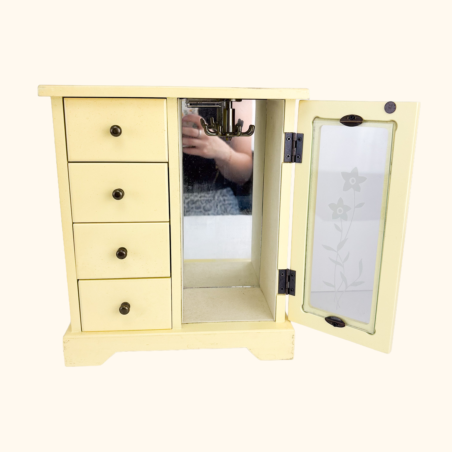 Cream Wood Jewellery Box Velvet Lined Sunshine Thrift
