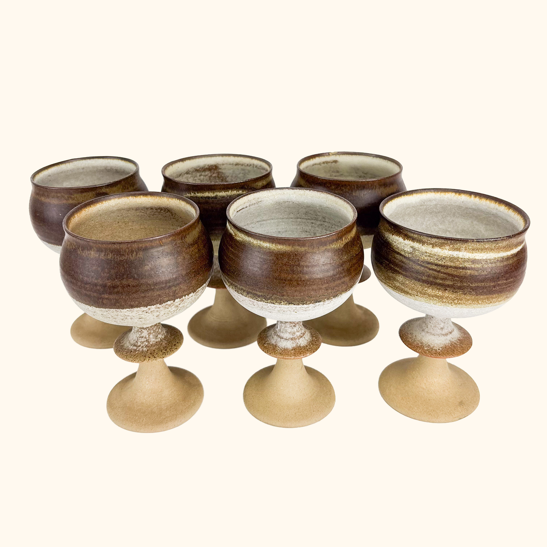 Studio Pottery Brown Stoneware Goblets - Set of 6 Sunshine Thrift