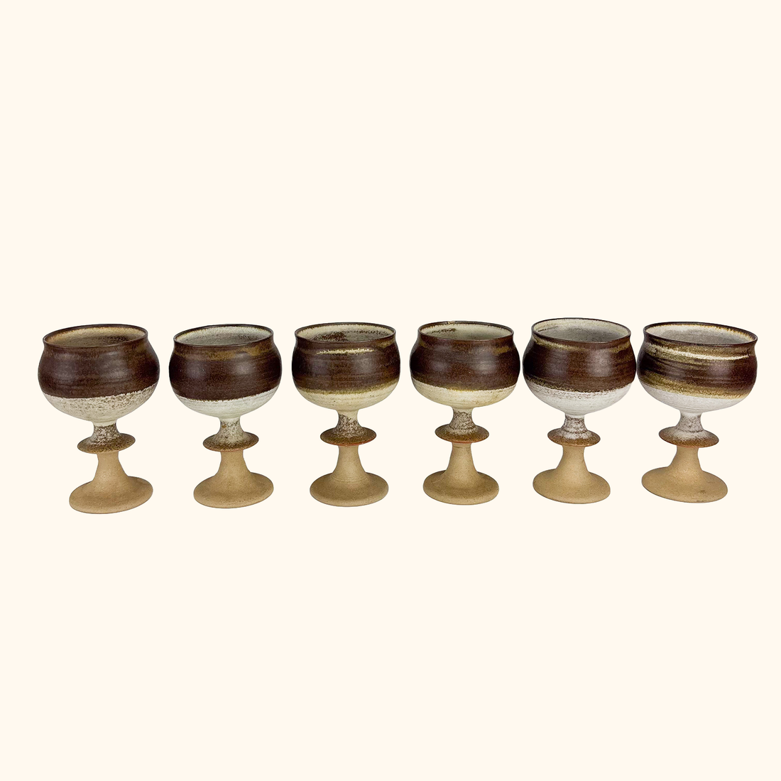 Studio Pottery Brown Stoneware Goblets - Set of 6 Sunshine Thrift