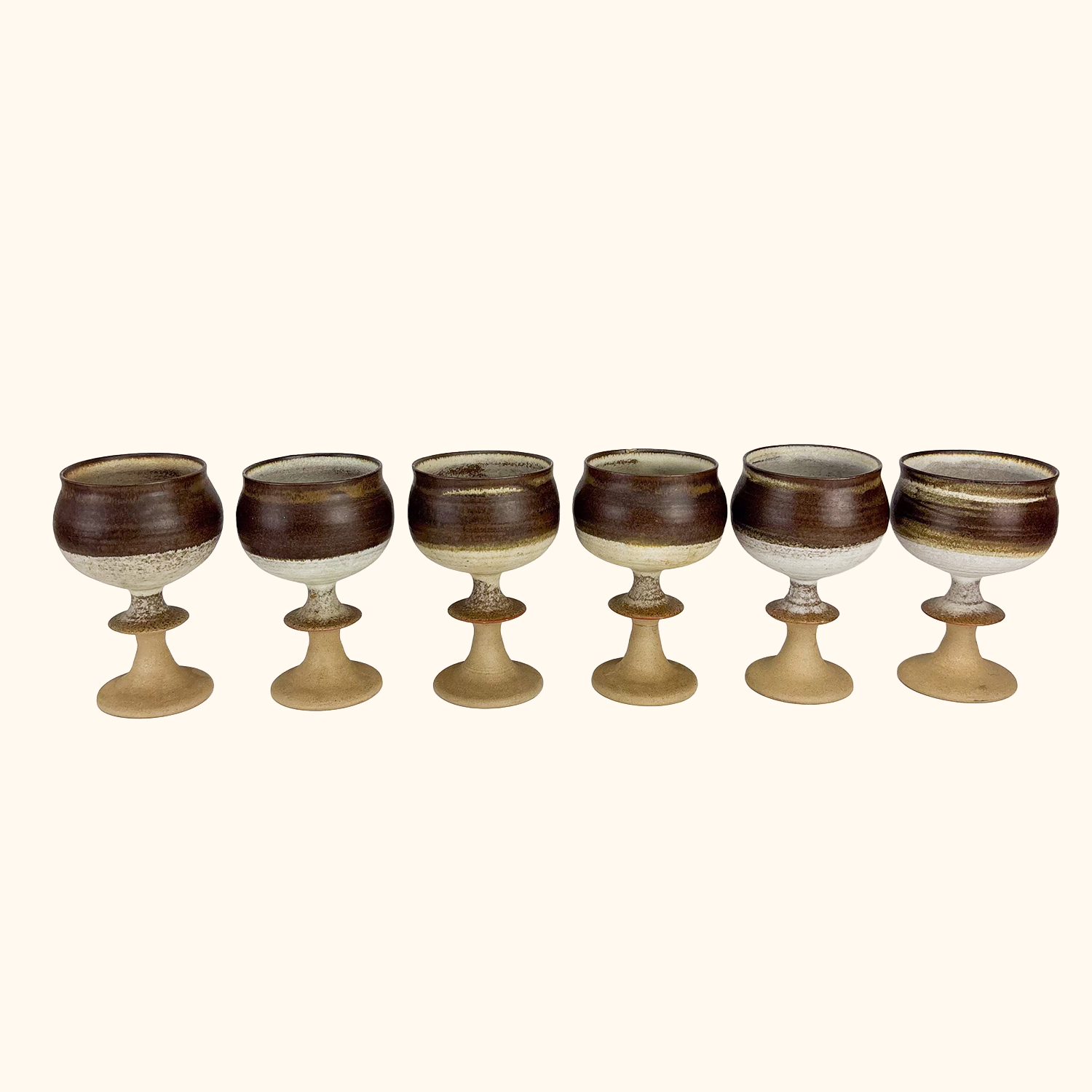 Studio Pottery Brown Stoneware Goblets - Set of 6 Sunshine Thrift
