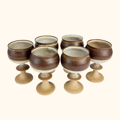 Studio Pottery Brown Stoneware Goblets - Set of 6 Sunshine Thrift