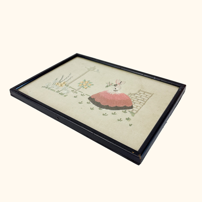 Crinoline Lady Framed Embroidery Cottage Garden Sunshine Thrift