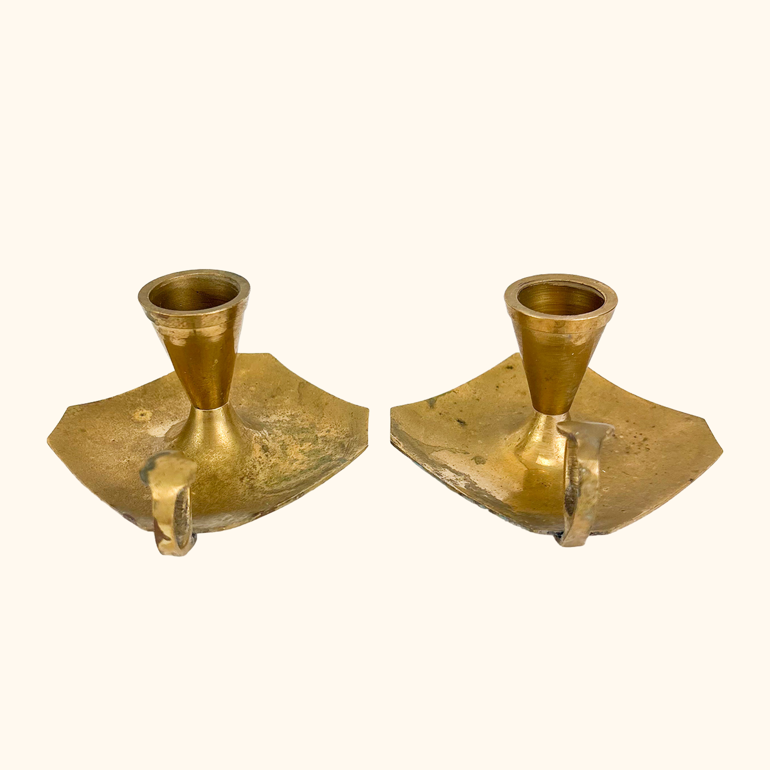 Solid Brass Finger Loop Candlestick Holder Drip Plate - Set of 2 Sunshine Thrift
