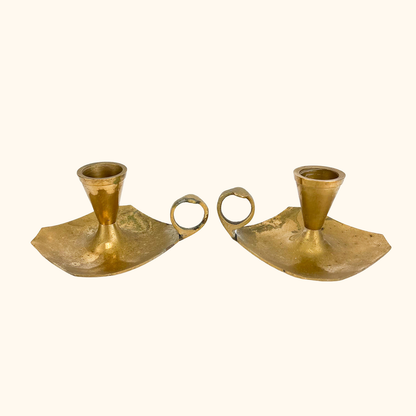 Solid Brass Finger Loop Candlestick Holder Drip Plate - Set of 2 Sunshine Thrift