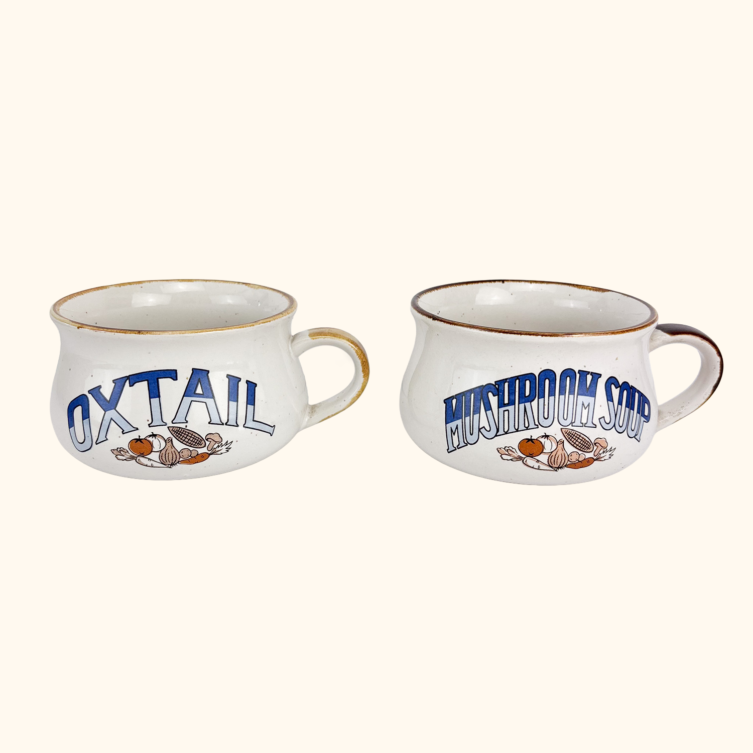 Vintage 1970s Soup Mugs Mushroom Oxtail Soup - Set of 2 Sunshine Thrift