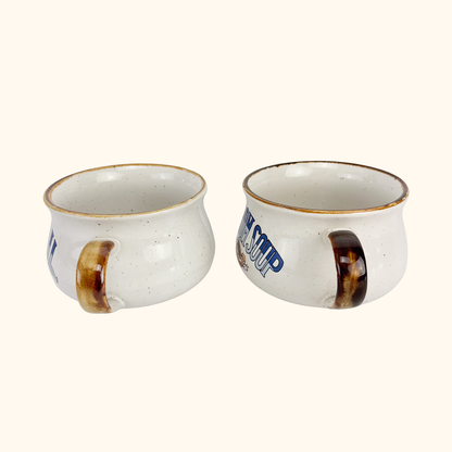 Vintage 1970s Soup Mugs Mushroom Oxtail Soup - Set of 2 Sunshine Thrift