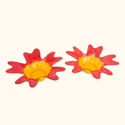 Art Glass Flower Candle Holders - Set of 2 Sunshine Thrift