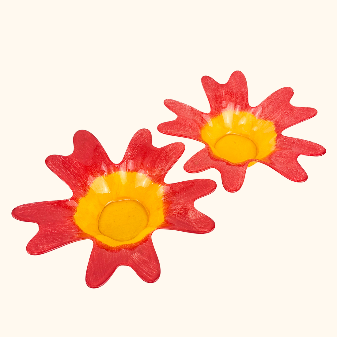 Art Glass Flower Candle Holders - Set of 2 Sunshine Thrift
