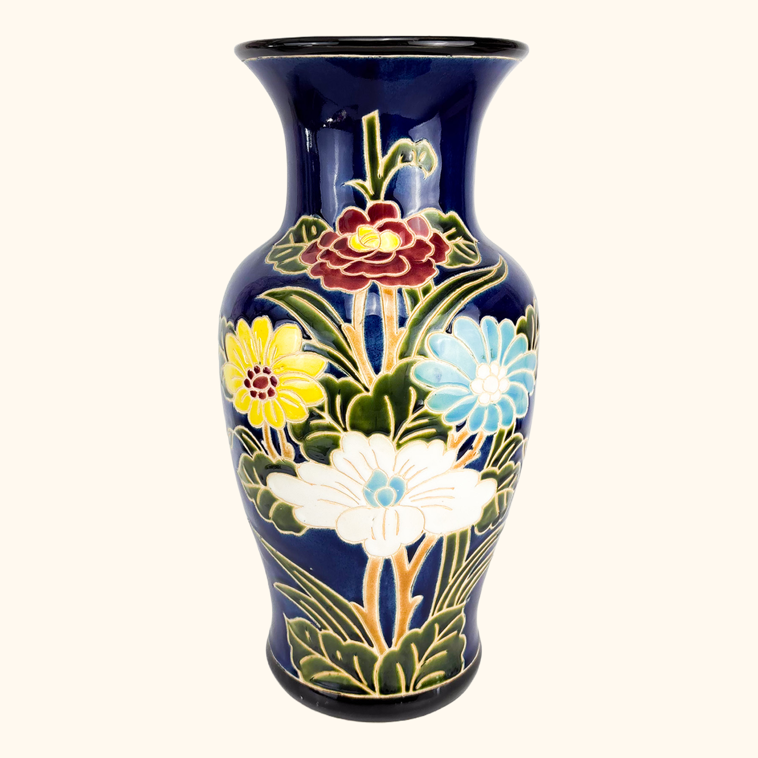 Mid Century Blue Lotus Large Standing Vase Sunshine Thrift