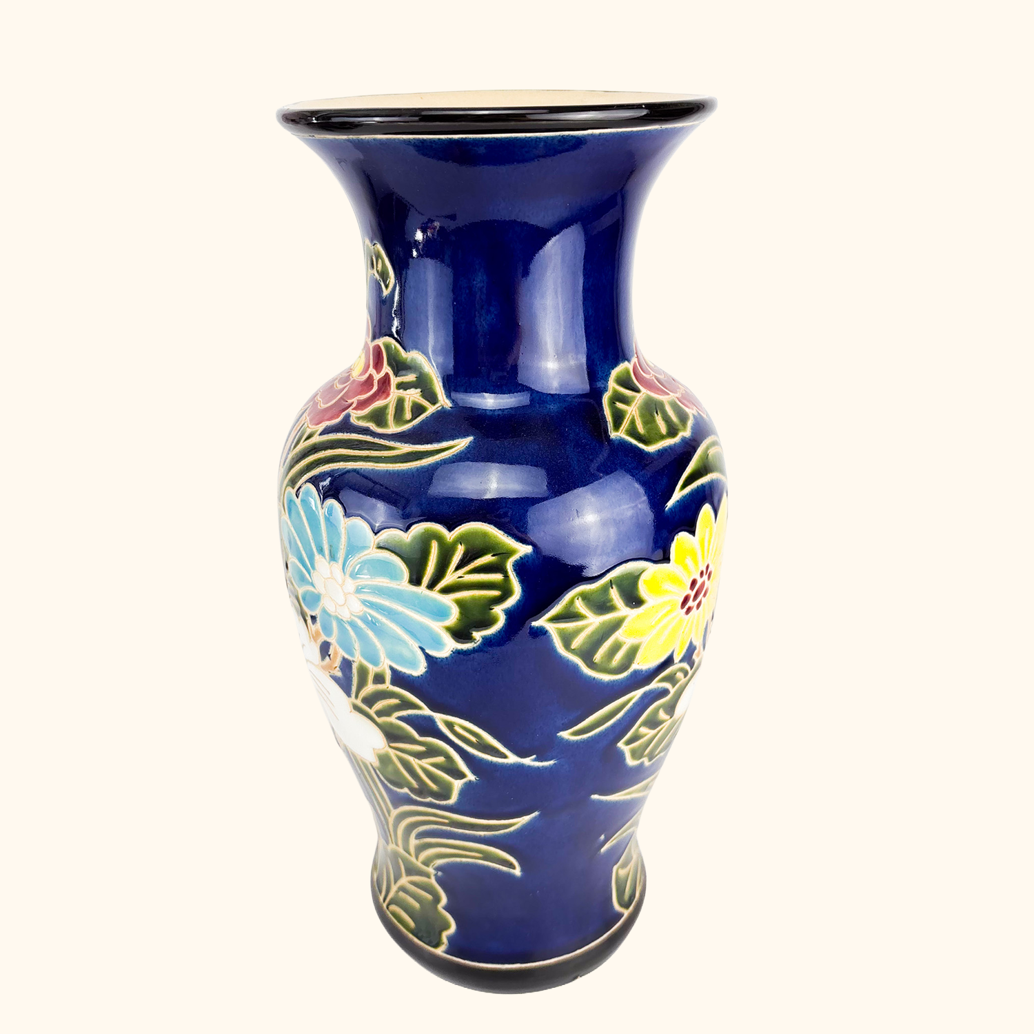 Mid Century Blue Lotus Large Standing Vase Sunshine Thrift
