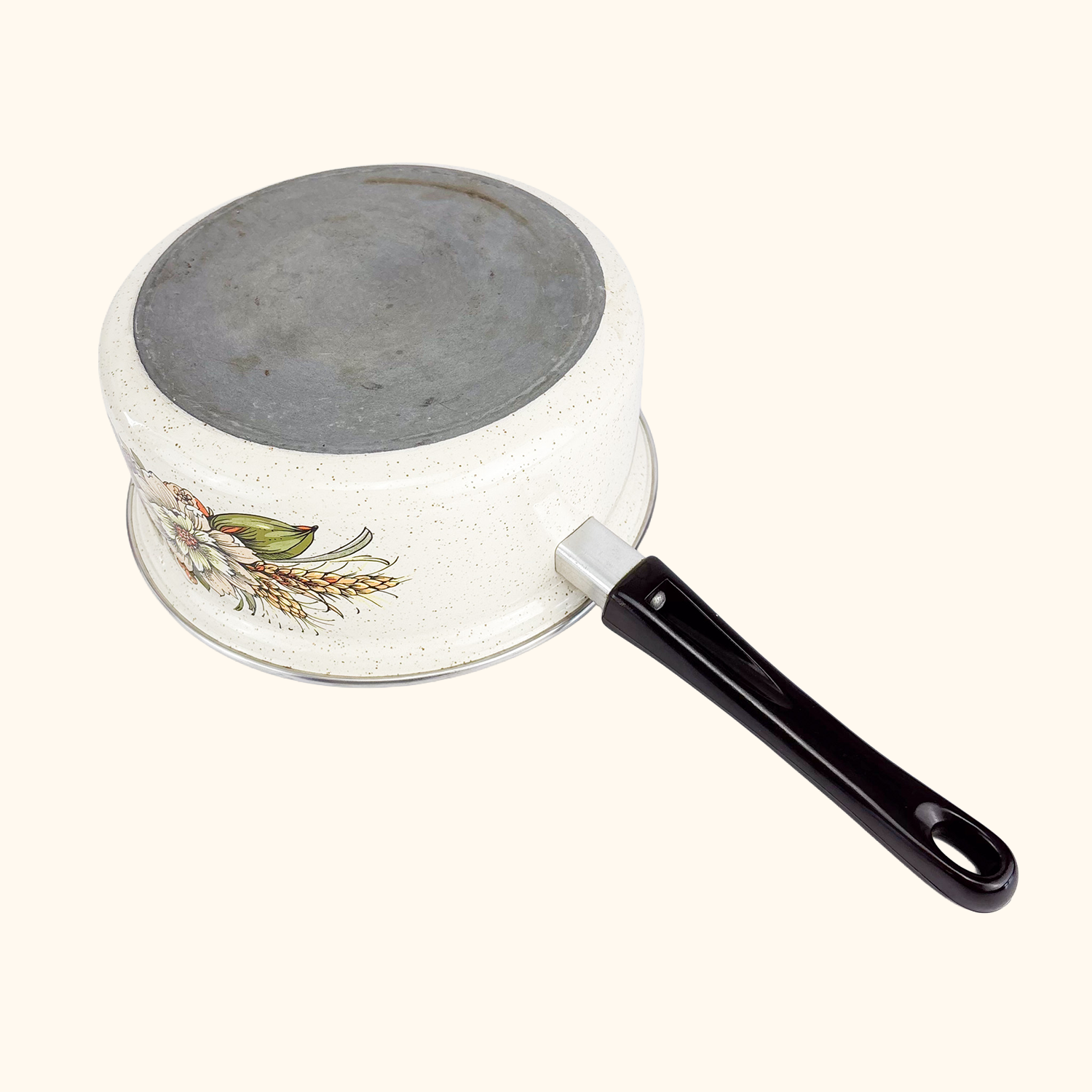 Vintage 1980s Green Enamel Pan with Lid Fruit Vegetable Sunshine Thrift