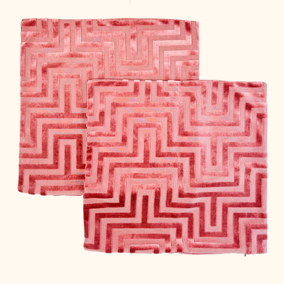 H&amp;M Pink Velvet Geometric Cushion Covers Pair 50cm H&amp;M