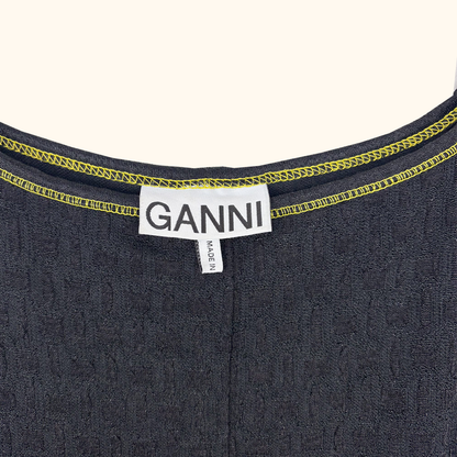 Ganni Black Contrast Stitch Maxi Dress - Size 10 Ganni