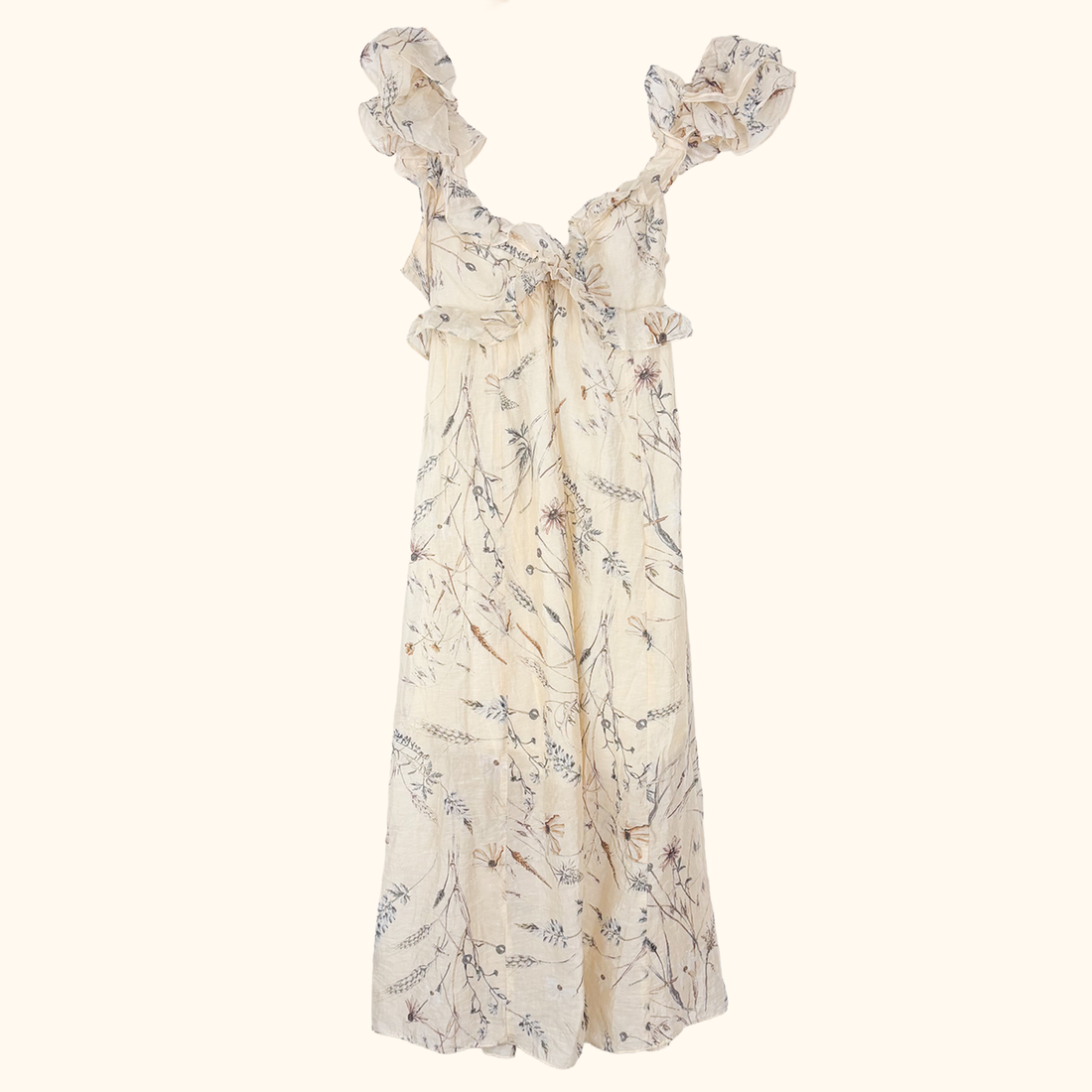 H&amp;M Cream Ruffle Backless Maxi Dress - Size Small H&amp;M