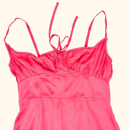 Urban Outfitters Hot Pink Satin Milkmaid Dress - Size Small Urban Outfitters