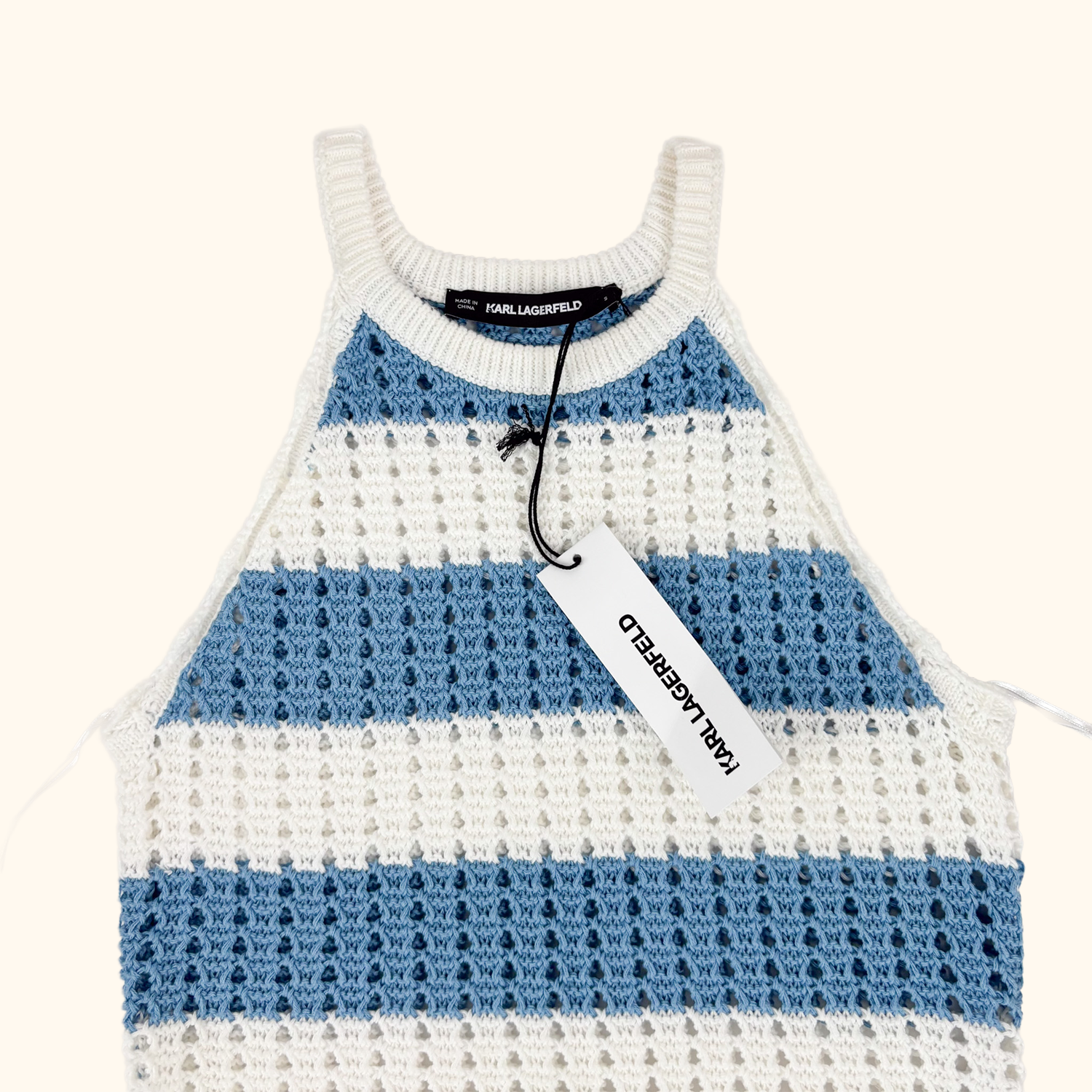 Karl Lagerfeld Striped Crochet Tank Top - Size Small Karl Lagerfeld
